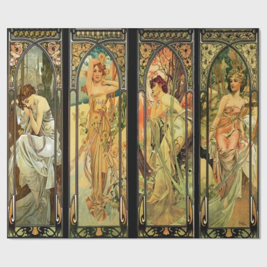 Alphonse Mucha, prachtige dames, Art Deco Cadeaupapier (Vlak)
