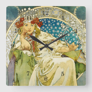Alphonse Mucha Princess Hyacinth Art Nouveau Vierkante Klok