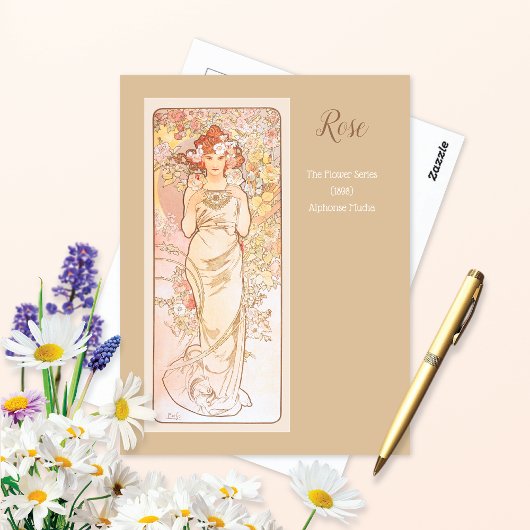 Alphonse Mucha roos Flower Series Briefkaart
