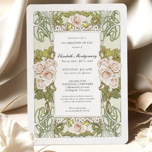 Alphonse Mucha Rozen Celebration of Life Kaart