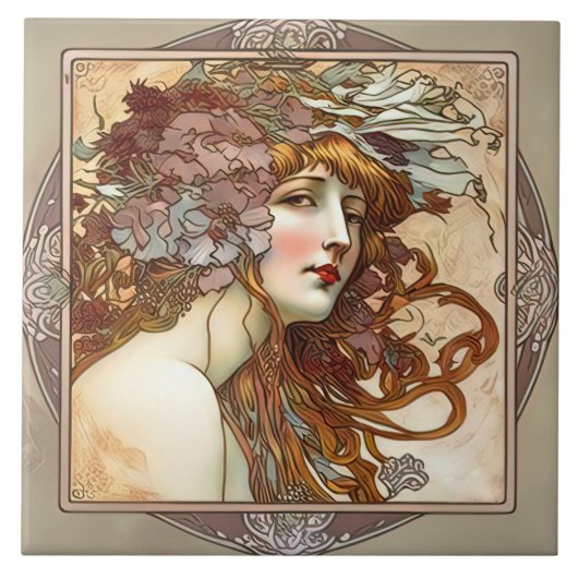 Alphonse Mucha Sarah Bernhardt Art Nouveau Ceramic Tegeltje (Voorkant)