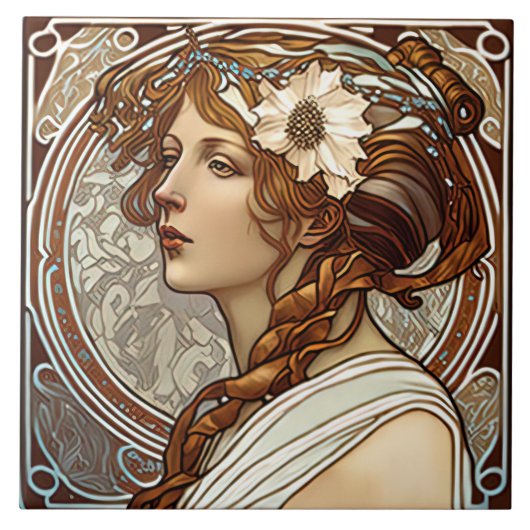 Alphonse Mucha Sarah Bernhardt Art Nouveau Ceramic Tegeltje (Voorkant)