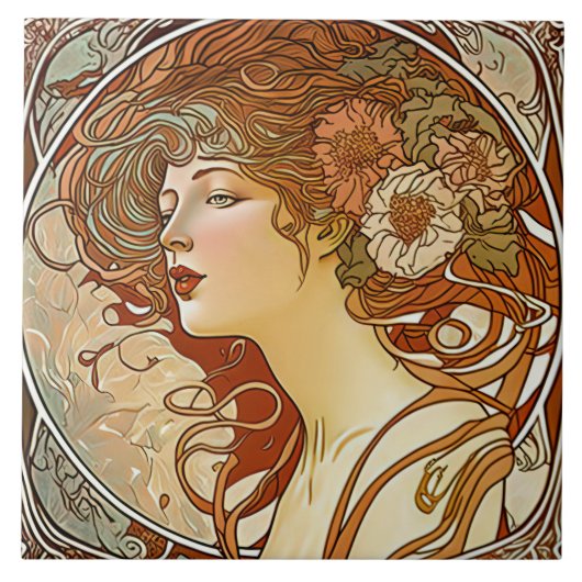 Alphonse Mucha Sarah Bernhardt Art Nouveau Ceramic Tegeltje (Voorkant)