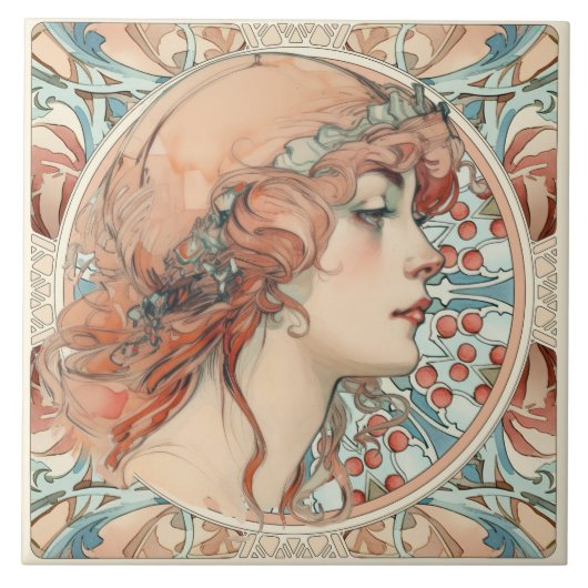 Alphonse Mucha Sarah Bernhardt Art Nouveau Ceramic Tegeltje (Voorkant)