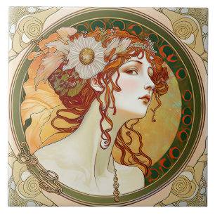 Alphonse Mucha Sarah Bernhardt Art Nouveau Ceramic Tegeltje