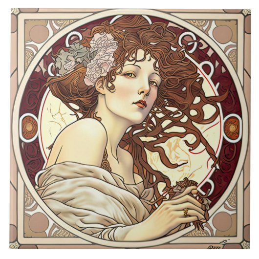 Alphonse Mucha Sarah Bernhardt Art Nouveau Ceramic Tegeltje (Voorkant)
