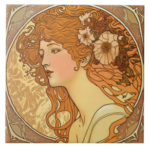Alphonse Mucha Sarah Bernhardt Art Nouveau Ceramic Tegeltje