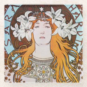 Alphonse Mucha Sarah Bernhardt Art Nouveau Glazen Onderzetter