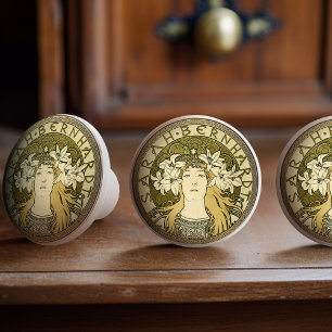 Alphonse Mucha Sarah Bernhardt Art Nouveau Keramische Knop