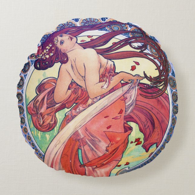 Alphonse Mucha Sierkussen Rond Kussen (Voorkant)