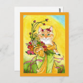 Alphonse Mucha spoof cute cat Spring postcard Briefkaart (Voorkant / Achterkant)