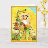 Alphonse Mucha spoof mignon chat carte de voeux (Fleur jaune)