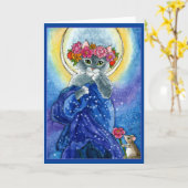 Alphonse Mucha spoof mignon chat carte de voeux (Fleur jaune)