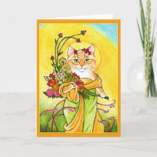 Alphonse Mucha spoof schattige kat wenskaart Kaart