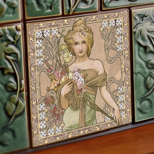 Alphonse Mucha Spring 4 Seasons Art  Tegeltje