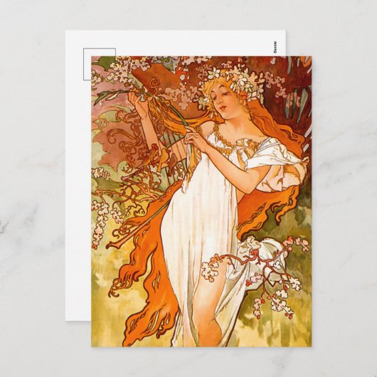 Alphonse Mucha Spring Feestdagenkaart (Voorkant / Achterkant)