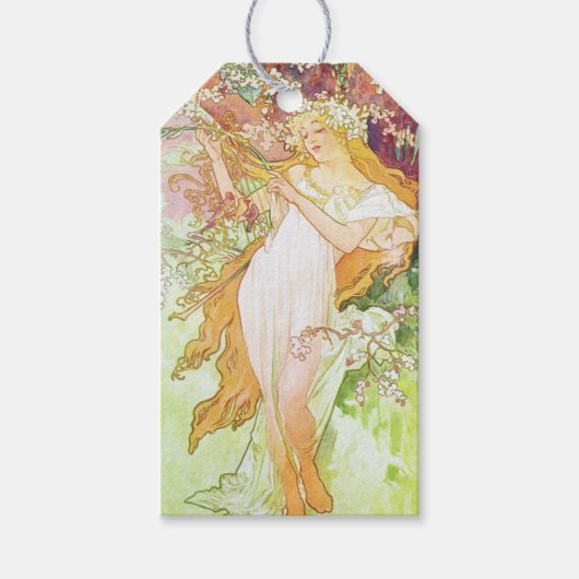 Alphonse Mucha Spring Floral  Art Nouveau Cadeaulabel (Voorkant)