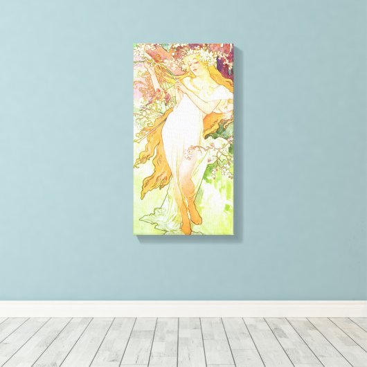 Alphonse Mucha Spring Floral Art Nouveau Canvas Afdruk (Insitu (Houten vloer))