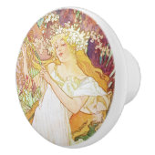 Alphonse Mucha Spring Floral  Art Nouveau Keramische Knop (Rechts)