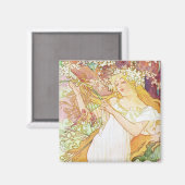 Alphonse Mucha Spring Floral Art Nouveau Magneet (Voorkant / Achterkant)