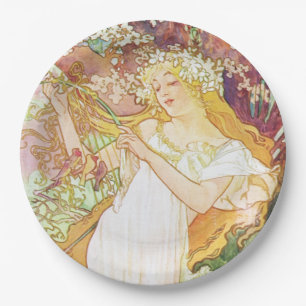 Alphonse Mucha Spring Floral  Art Nouveau Papieren Bordje