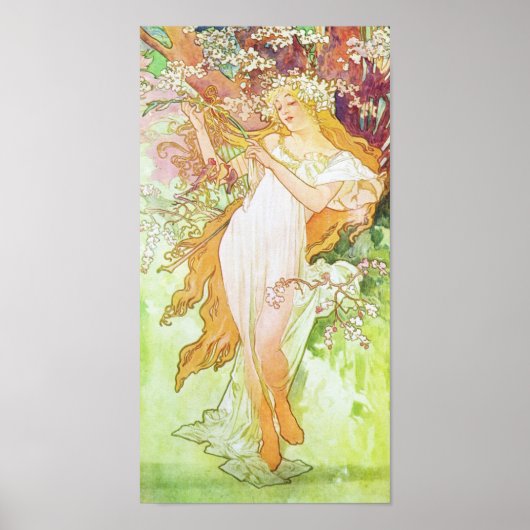 Alphonse Mucha Spring Floral  Art Nouveau Poster (Voorkant)