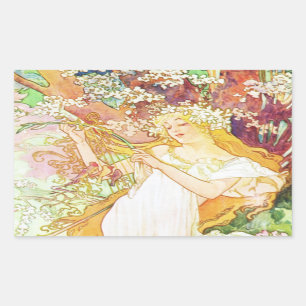 Alphonse Mucha Spring Floral Art Nouveau Rechthoekige Sticker