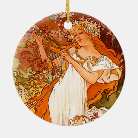 Alphonse Mucha Spring Keramisch Ornament (Achterkant)