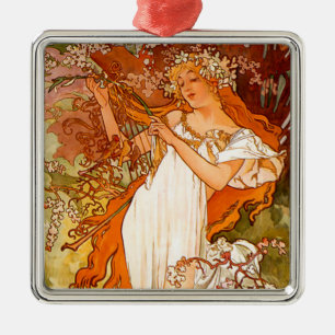 Alphonse Mucha Spring Metalen Ornament