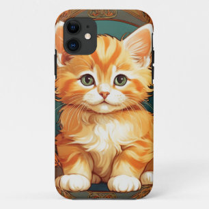 Alphonse Mucha Stijl Oranje Kat iPhone 11 Hoesje
