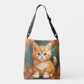 Alphonse Mucha Stijl Oranje Kat Crossbody Tas (Achterkant)