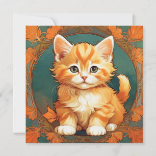 Alphonse Mucha Stijl Oranje Kat Kaart