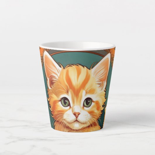 Alphonse Mucha Stijl Oranje Kat Latte Mok (Voorkant)