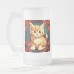Alphonse Mucha Stijl Oranje Kat Matglas Bierpul