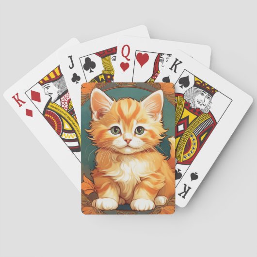 Alphonse Mucha Stijl Oranje Kat Pokerkaarten (Achterkant)