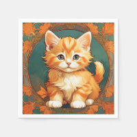 Alphonse Mucha Stijl Oranje Kat