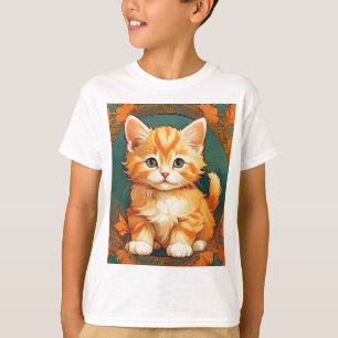 Alphonse Mucha Stijl Oranje Kat T-shirt