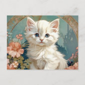 Alphonse Mucha Stijl Witte Kat Briefkaart (Voorkant)