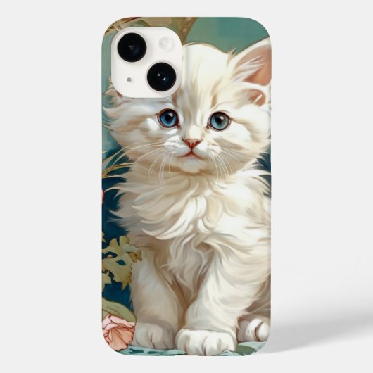 Alphonse Mucha Stijl Witte Kat Case-Mate iPhone Case (Achterkant)