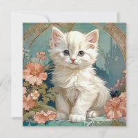 Alphonse Mucha stijl witte kat