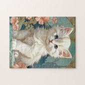 Alphonse Mucha Stijl Witte Kat Legpuzzel (Horizontaal)