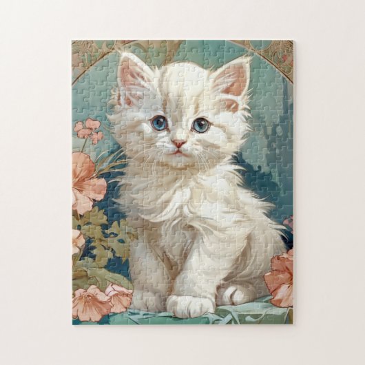 Alphonse Mucha Stijl Witte Kat Legpuzzel (Verticaal)