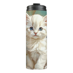 Alphonse Mucha Stijl Witte Kat Thermosbeker