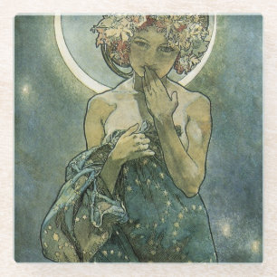 Alphonse Mucha Stunning Art Nouveau Vrouw #18 Glazen Onderzetter