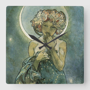 Alphonse Mucha Stunning Art Nouveau Vrouw #18 Vierkante Klok