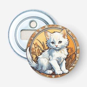 Alphonse Mucha Style Cat Button Flesopener