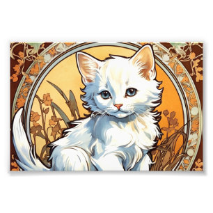 Alphonse Mucha Style Cat Foto Afdruk