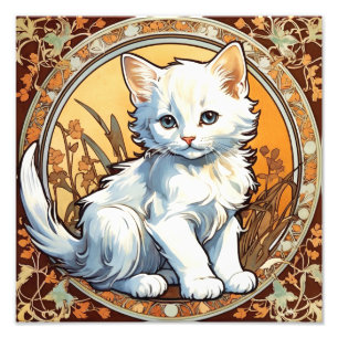 Alphonse Mucha Style Cat Foto Afdruk