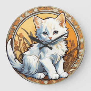 Alphonse Mucha Style Cat Grote Klok