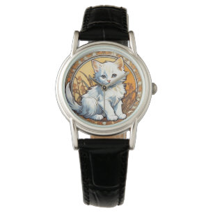 Alphonse Mucha Style Cat Horloge